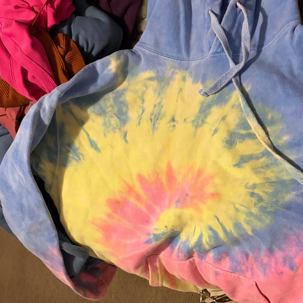 Tie-Dye Hoodie in Blue, Yellow, and Pink